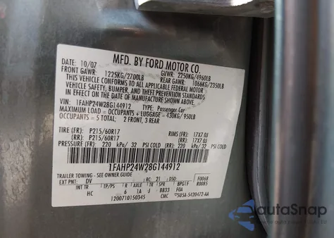 2008 Ford Taurus Sel z USA, uszkodzony, nr VIN 1FAHP24W28G144912